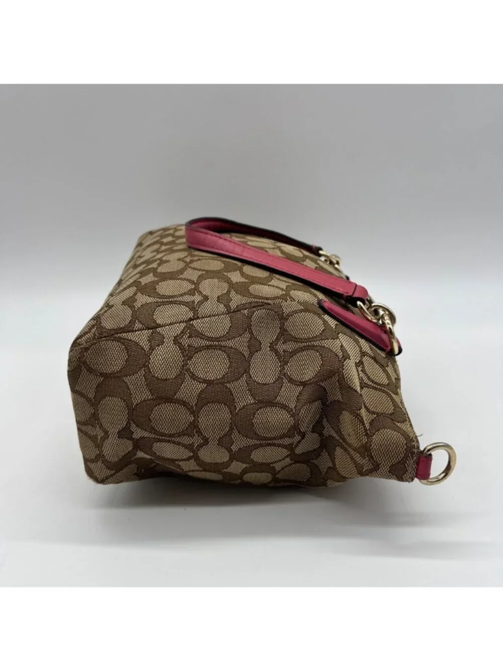 Coach Brown Canvas And Pink Leather Trim Convertible Hand Bag